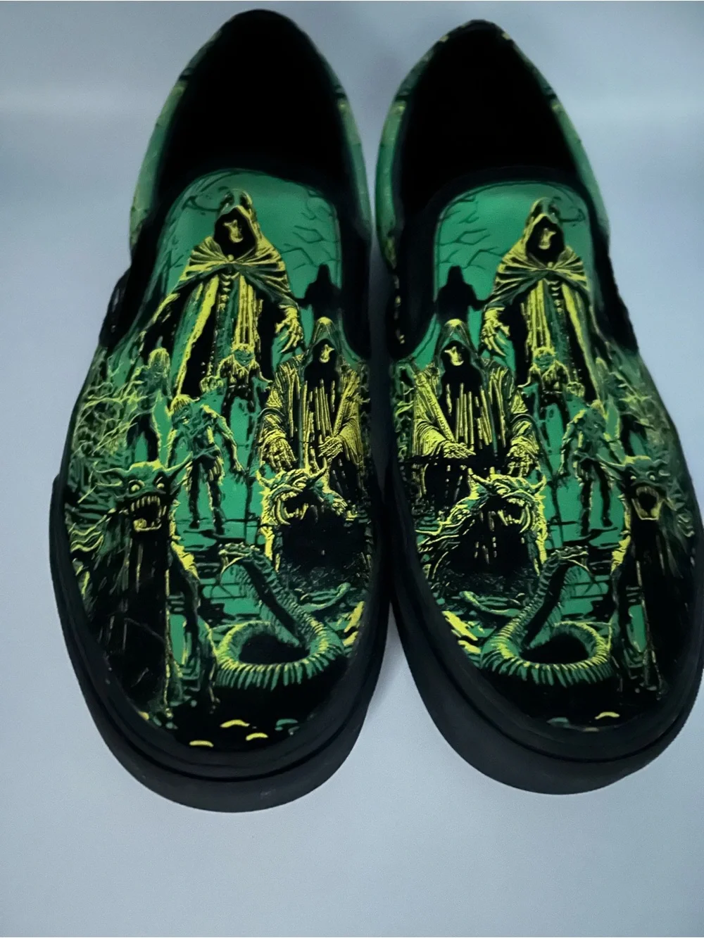 Van’s Men's Green Gothic Graphic Slip-On Shoes Glow In The Dark Halloween